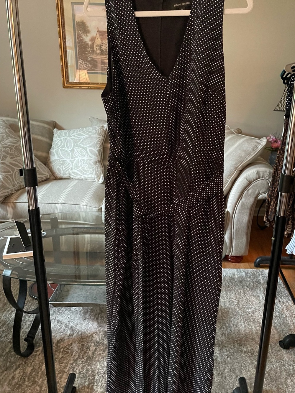 Banana Republic Black Jumpsuit with White Polka Dots